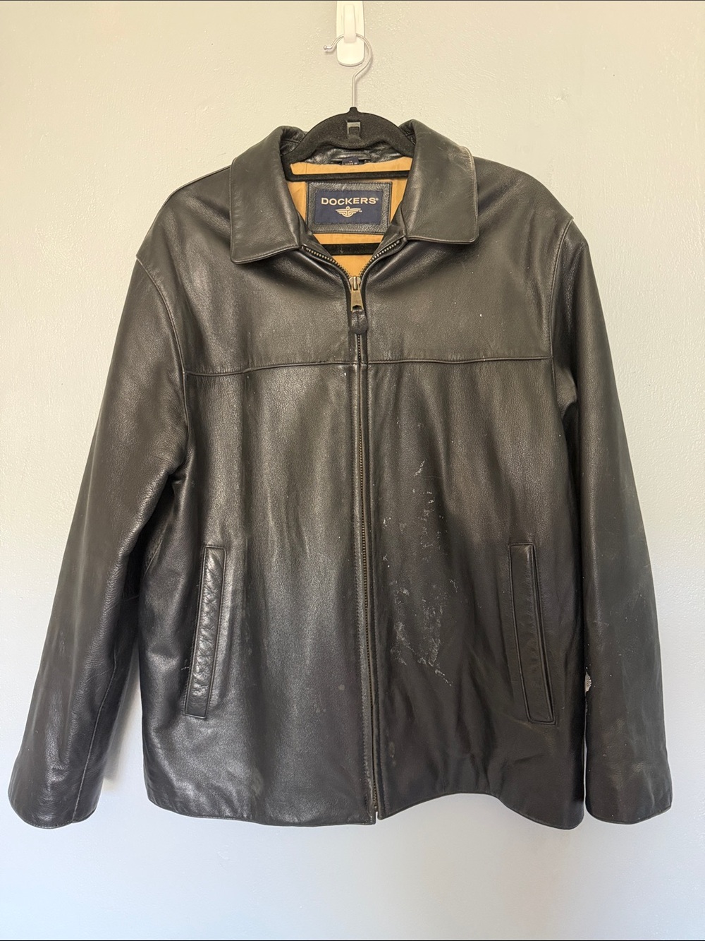 VTG Dockers Men’s Black Genuine Leather Bomber Jacket Classic Minimalist 90s Med